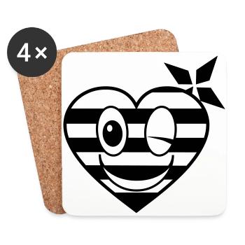 smiley c2b heart breizh bretagne breton - Coasters (set of 4) - white - Front