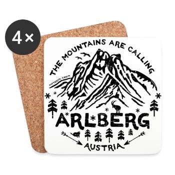 Arlberg_Patteriol_schwarz.png - Untersetzer (4er-Set) - Weiß - Vorne
