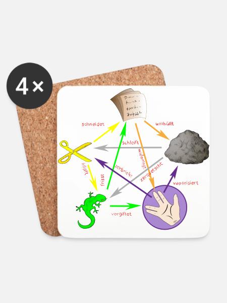 Schere Stein Papier Echse Spock - Untersetzer (4er-Set) - Weiß