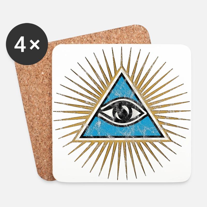 Allsehendes Auge, Dreieck, Pyramide, Vintage, Gott - Untersetzer (4er-Set) - Weiß