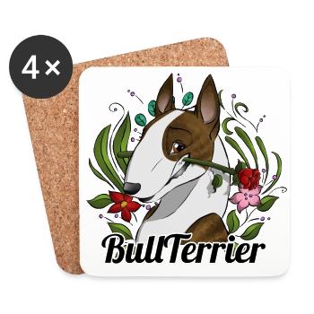 Le bonheur BullTerrier - Bringé - Dessous de verre (lot de 4) - blanc - Devant