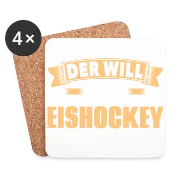 Der will nur Eishockey gucken - Untersetzer (4er-Set) - Weiß - Vorne