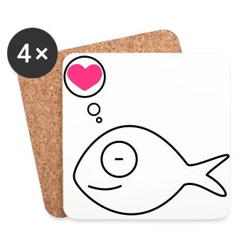 pink fish in love - Coasters (set of 4) - white - Front