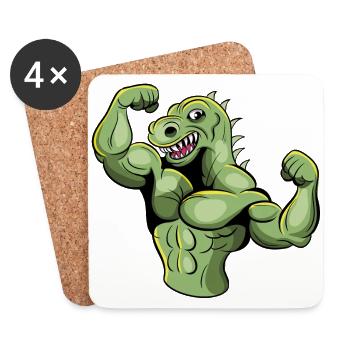 Muscle T-Rex - Dinosaur Tyrannosaurus Rex Gym - Coasters (set of 4) - white - Front