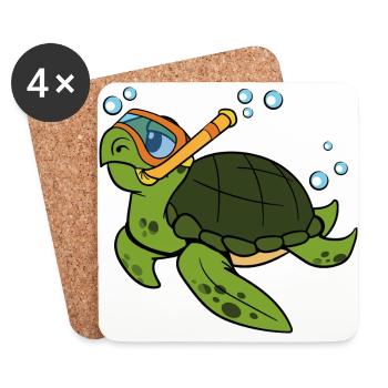 Tortues de mer tortues reptiles amphibiens - Dessous de verre (lot de 4) - blanc - Devant