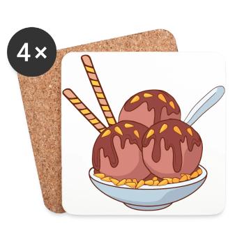 Eis Speiseeis Eiskrem Eiscreme Kugeleis Eisbecher - Untersetzer (4er-Set) - Weiß - Vorne