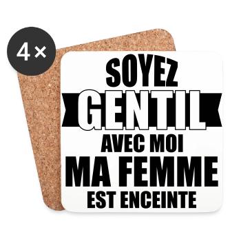 soyez gentil avec moi ma femme est enceinte - Dessous de verre (lot de 4) - blanc - Devant
