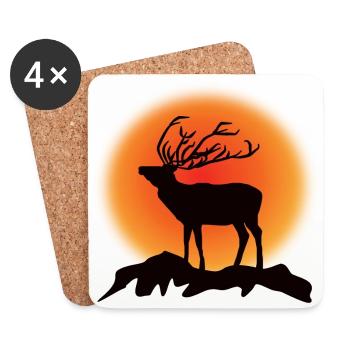 Cerf Rennais Silhouette Coucher de soleil - Dessous de verre (lot de 4) - blanc - Devant