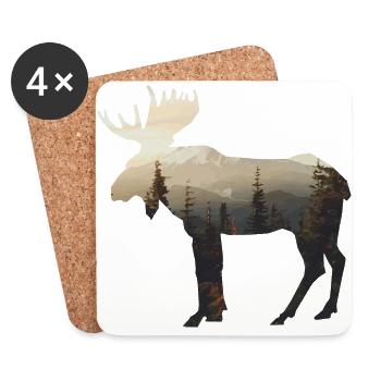 Elch mit Landschaft Silhouette Geschenk Idee - Untersetzer (4er-Set) - Weiß - Vorne