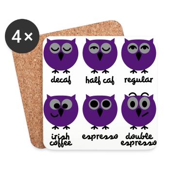 Lustige Eulen mit Kaffee Chart | T-Shirts Druck - Untersetzer (4er-Set) - Weiß - Vorne
