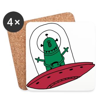 UFO Ovni Fusée Martien Enfant Naissance bébé - Dessous de verre (lot de 4) - blanc - Devant