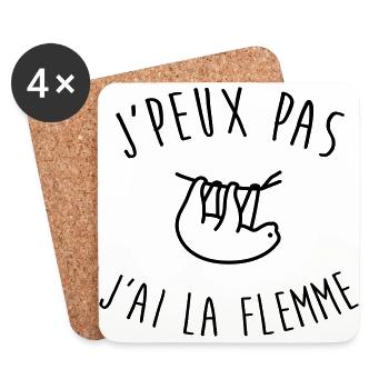 Flemme Paresse Paresseux Fainéant Dormir - Dessous de verre (lot de 4) - blanc - Devant