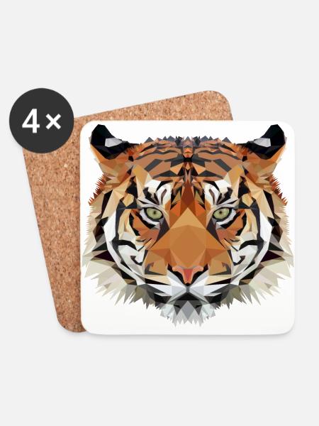 Geo Tiger - Coasters (set of 4) - white