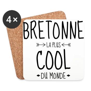 Bretagne / Breton / Bretonne / BZH / Breizh - Dessous de verre (lot de 4) - blanc - Devant