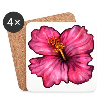 Hibiscus (watercolor) - Coasters (set of 4) - white - Front