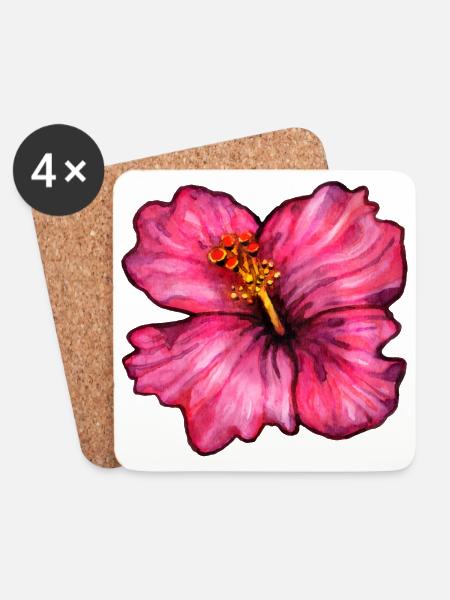 Hibiskus (Aquarell) - Untersetzer (4er-Set) - Weiß