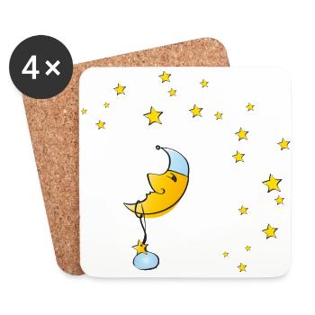 Good night - moon light blue with stars - Coasters (set of 4) - white - Front