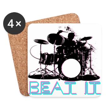 JUST BEAT IT Batteur / Batterie / Tambour / Beat - Dessous de verre (lot de 4) - blanc - Devant