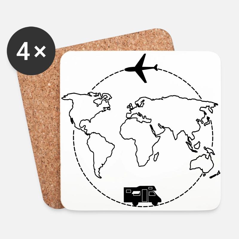 Karte Flugzeug Reise - Untersetzer (4er-Set) - Weiß