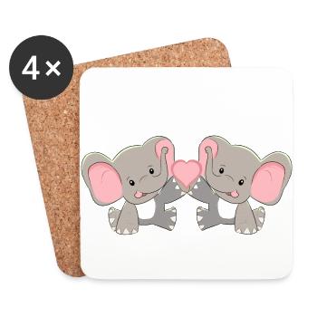 Elefanten Baby Herz Kinder Geburt Zwillinge Kinder - Untersetzer (4er-Set) - Weiß - Vorne