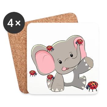 Wild Animals Elephants Baby Ladybug Happiness - Coasters (set of 4) - white - Front