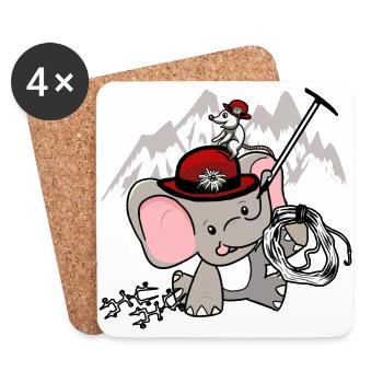 Les éléphants alpinistes tyroliens escaladent les Alpes à souris - Dessous de verre (lot de 4) - blanc - Devant