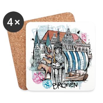 Illustration de Brême - Dessous de verre (lot de 4) - blanc - Devant