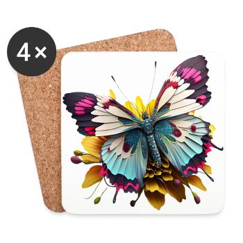 Bunter Schmetterling mit Blume Sommermotiv Cartoon - Untersetzer (4er-Set) - Weiß - Vorne