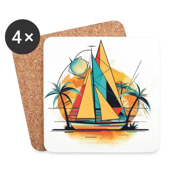 Harmonie der Retro Segel Geometrisches Segelboot - Untersetzer (4er-Set) - Weiß - Vorne