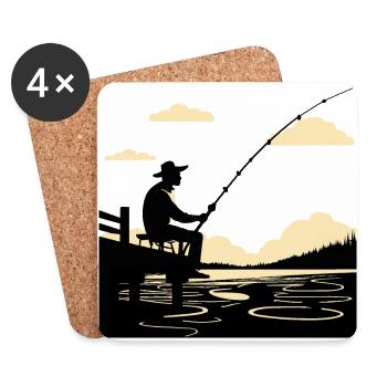 dessin pêcheur - Dessous de verre (lot de 4) - blanc - Devant