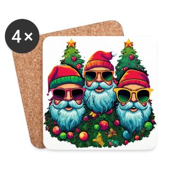 Coole Weihnachtsmänner mit Sonnenbrillen - Untersetzer (4er-Set) - Weiß - Vorne