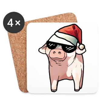 Christmas Meme Pig Piglet Glasses Santa Claus - Coasters (set of 4) - white - Front
