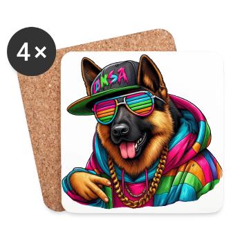 Colorful German Shepherd Wearing a Hoodie Drawing - Coasters (set of 4) - white - Front