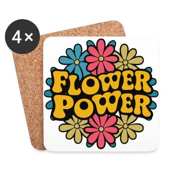 Flower Power 1960 & 1970 rétro des années 60 des années 70 groovy - Dessous de verre (lot de 4) - blanc - Devant