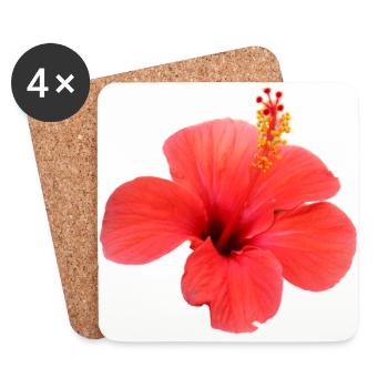Blume rot rote Blumen rot rote Blumen Hibiskus - Untersetzer (4er-Set) - Weiß - Vorne