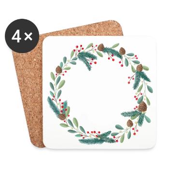 Weihnachtskranz, Adventkranz zum Personalisieren - Untersetzer (4er-Set) - Weiß - Vorne