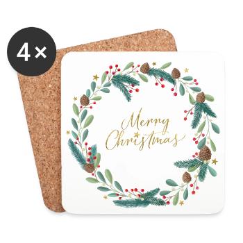 Christmas Wreath, Christmas Wreath, Merry Christmas - Coasters (set of 4) - white - Front