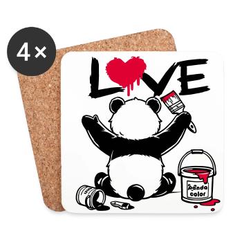 panda loveur - peintre d'amour - Dessous de verre (lot de 4) - blanc - Devant