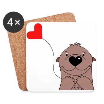 Cute Otter with Heart Balloon - Baby Clothes - Coasters (set of 4) - white - Front