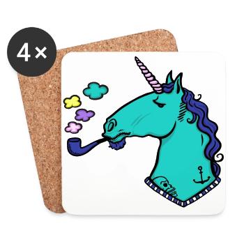 Einhorn + Pfeife + Tattoo - Untersetzer (4er-Set) - Weiß - Vorne