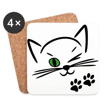 cute cat, winking eye - Coasters (set of 4) - white - Front