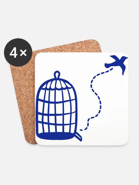 Käfig - Vogel fliegt - Untersetzer (4er-Set) - Weiß