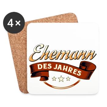 Ehemann des Jahres RAHMENLOS Geschenk - Untersetzer (4er-Set) - Weiß - Vorne