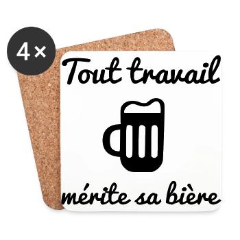 Tout travail mérite sa bière - humour / citations - Dessous de verre (lot de 4) - blanc - Devant