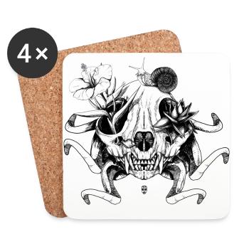 The Skull the Flowers and the Snail - Coasters (set of 4) - white - Front