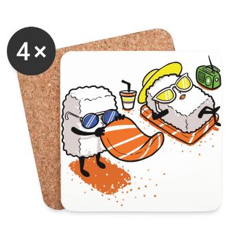 plage sushi cadeau drôle de pêche de Noël - Dessous de verre (lot de 4) - blanc - Devant