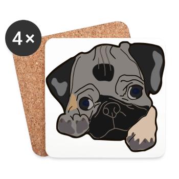 Mops Kopf Geschenk Idee - Untersetzer (4er-Set) - Weiß - Vorne