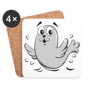 FUN BABY SEAL, SAIMAANNRPAPA TEXTILES (10-43) - Coasters (set of 4) - white - Front