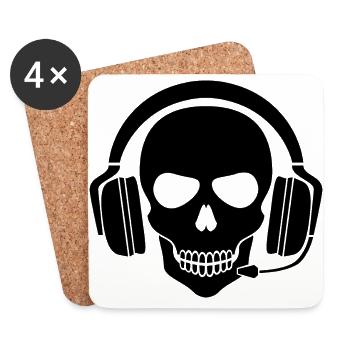 Gamer Totenkopf mit Headset (Schwarz) - Untersetzer (4er-Set) - Weiß - Vorne