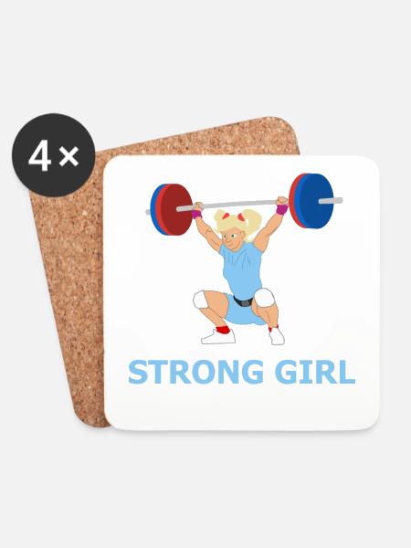 Strong girl - illustration - gift idea - Coasters (set of 4) - white